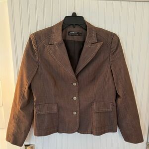 Tribal Stretch Extensible Blazer Brown White Stitching Office Career Size 12